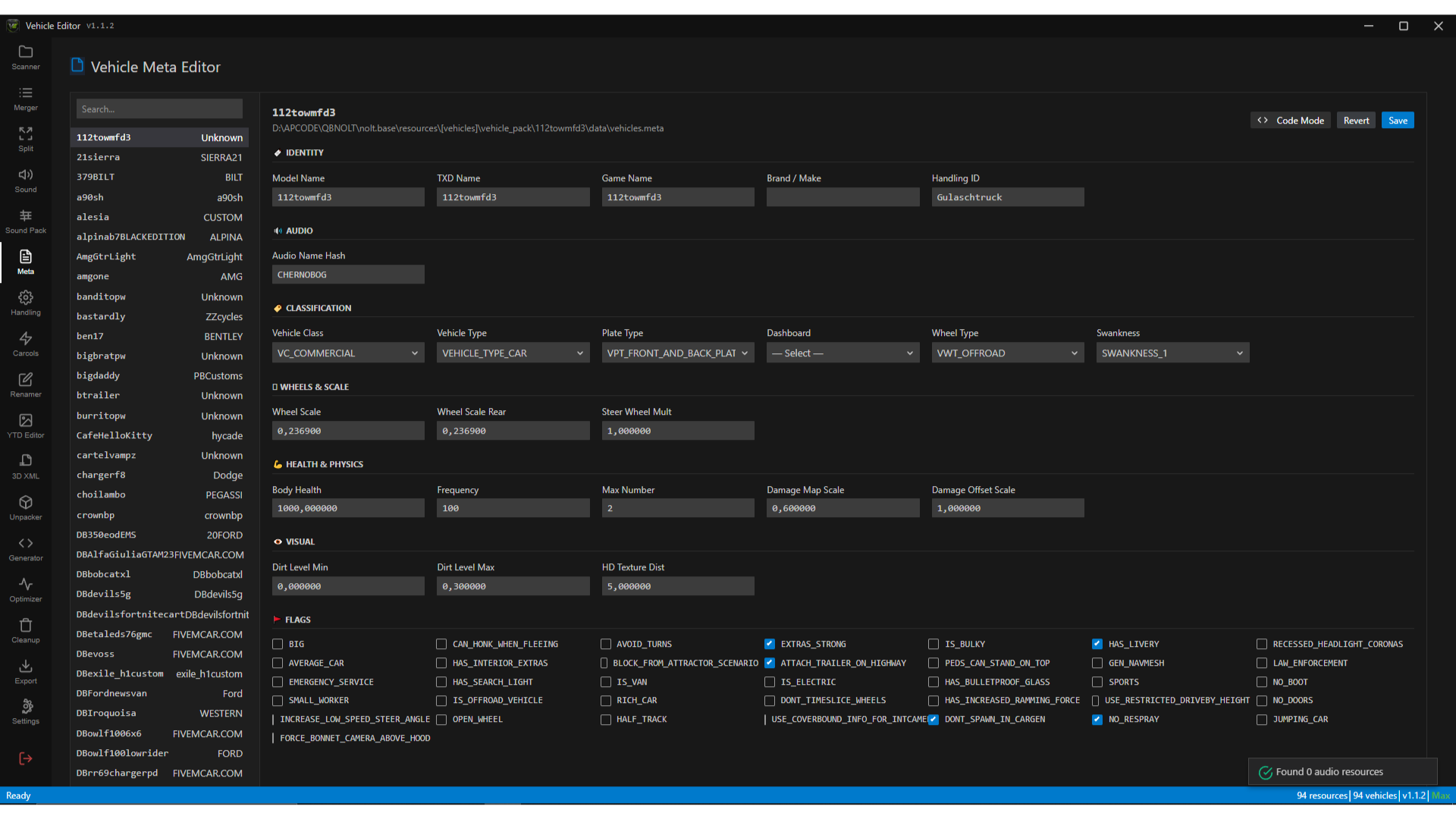 Vehicle Editor Vehicle Meta Editor